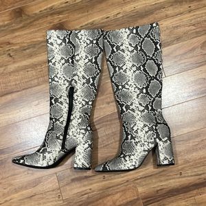 Snakeskin tall boots, 3/1" heel, size 8 1/2, like new - never worn